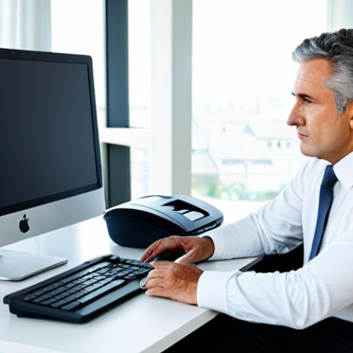 Home 11 A professional, middle-aged man in modest, casual business attire, sitting at a clean, modern desk in a well-lit home office. He is looking thoughtfully at a sleek, wireless printer. Nearby, a high-tech computer monitor displays a graph showing rising costs, subtly representing the hidden expenses of printer ink. An empty, elegant-looking ink cartridge rests on the desk next to the printer. The overall atmosphere is modern and organized, yet with a hint of contemplative frustration. Perfect anatomy, correct proportions, natural pose, well-formed hands, proper finger count, natural body proportions. Fully clothed, appropriate attire, professional dress, safe for work, appropriate content, family-friendly, high-quality photography, realistic.