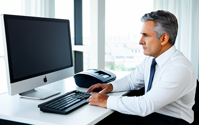 A professional, middle-aged man in modest, casual business attire, sitting at a clean, modern desk in a well-lit home office. He is looking thoughtfully at a sleek, wireless printer. Nearby, a high-tech computer monitor displays a graph showing rising costs, subtly representing the hidden expenses of printer ink. An empty, elegant-looking ink cartridge rests on the desk next to the printer. The overall atmosphere is modern and organized, yet with a hint of contemplative frustration. Perfect anatomy, correct proportions, natural pose, well-formed hands, proper finger count, natural body proportions. Fully clothed, appropriate attire, professional dress, safe for work, appropriate content, family-friendly, high-quality photography, realistic.