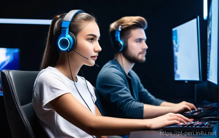 게이밍 키보드의 매크로 설정 팁 - **Prompt 2: Triumph Through Optimized Gameplay**
    A diverse group of three young adult gamers, tw...