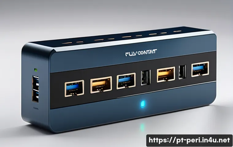USB 허브의 데이터 전송 속도 차이 - A sleek, modern USB hub with multiple ports including USB