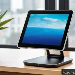 Home 23 스마트폰 거치대와 태블릿 거치대 비교 - A modern, sleek adjustable tablet stand made of brushed aluminum with rubberized base for stability,...